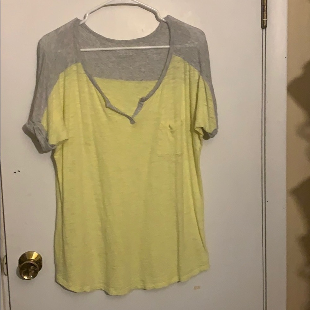 Grey & yellow shirt size large.